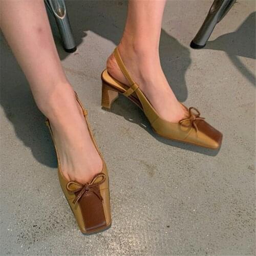 PXELENA Retro France Women Slingbacks Mixed Colors Knot Strange High Heels Shoes Lady Party OL Office Work Sandals 2021 Summer