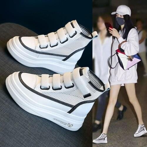 2021 Brand Sneakers Women Platform Vulcanized Shoes Fashion Breathable Thick Bottom High Top Chunky Sneakers Women Basket Femme