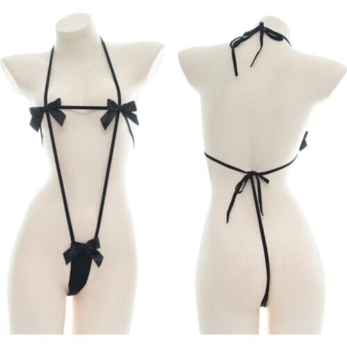 Women Japanese Sexy Lingerie Lolita Kawaii Bowknot Bandage Anime Cosplay Mini Bikini Cosplay Erotic Costumes Bra Underwear Set