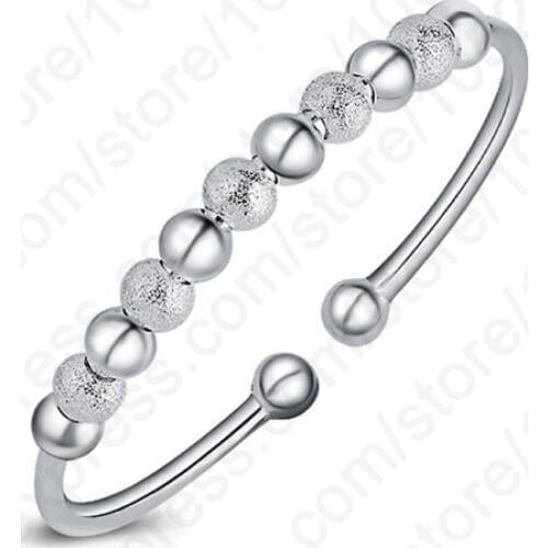 Hot Women Fashion Jewelry 925 Sterling Silver Bracelets Bangles Roundness Bead Friendship Bangles
