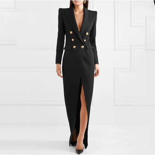 Ladies Elegant Turn-down Collar Long Sleeve White/Black Blazer Dress 2021 Spring High Quality Runway Designer Long Dress Female
