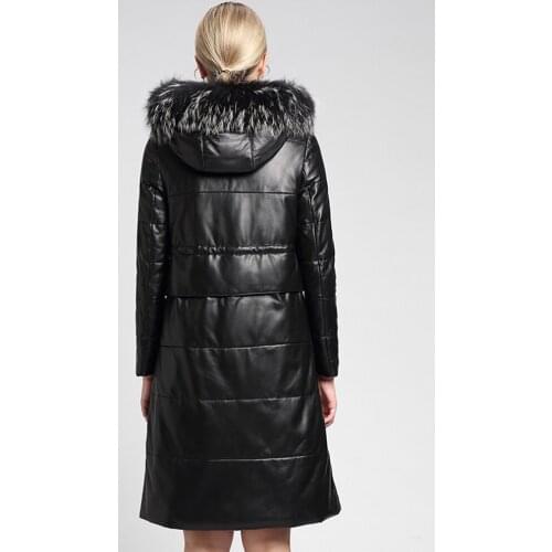 Coat Women with Real Raccoon Fur Collar Winter Genuine Leather Down Jacket Hooded Long Chaquetas Mujer 2020 9020