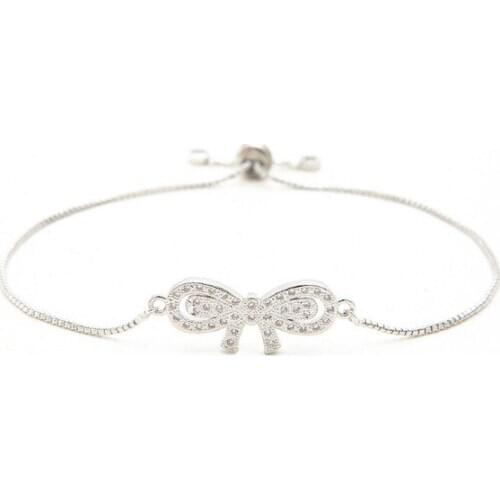 Gold silver Chain micro pave cz Zircon Cubic Zirconia bracelet rope adjusted Macrame ij4 Bow Bangle Jewelry Women