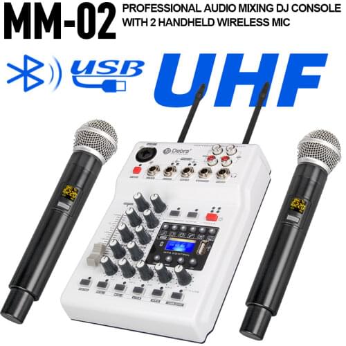 Debra Audio Soundcard DJ Console Mixer With 2 Channel UHF Wireless Microphone For Home PC Recording DJ Network Live Karaoke