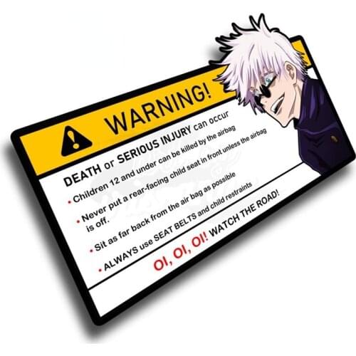 13cm*9.1cm 1 Pcs Cartoon Anime Jujutsu Kaisen Car Sticker for Gojo Satoru Warning Decal Anime Vinyl JDM Window Stickers