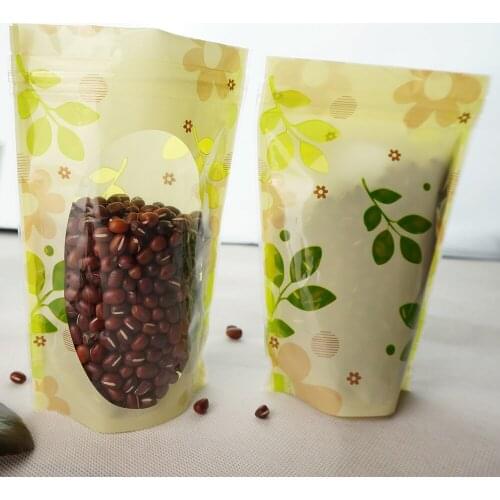 14*20cm, Flower printing bag,100pcs Printed Stand up Zip Lock bags with clear window - Reusable plastic Zipper pouch storage bag