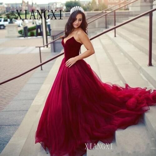 2020 Romantic Burgundy Wedding Dress Sweetheart Ball Gown vestido de noiva Tulle Bridal Dress Plus Size Wedding Gowns