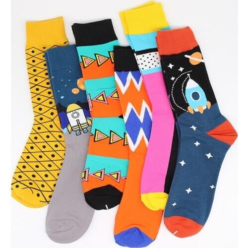 2020 Autumn and Winter new trendy socks mens creative colorful geometric Rocket Mens mid-calf socks trendy cotton socks