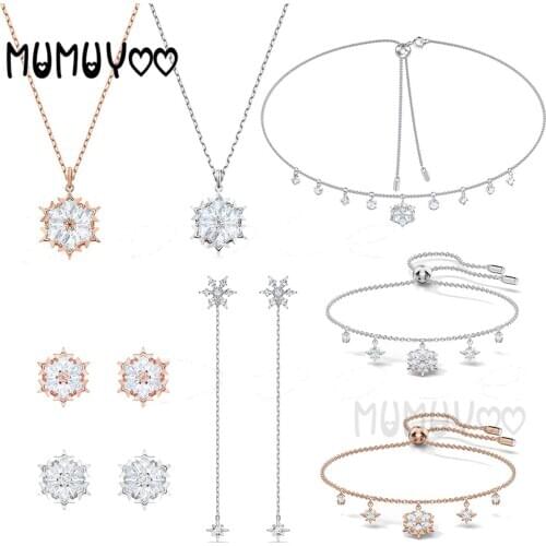 2020 SWA 1:1 Fashion Jewelry High Quality Glamour Elegant Snowflake Crystal Star Necklace Female Romantic Birthday Gift