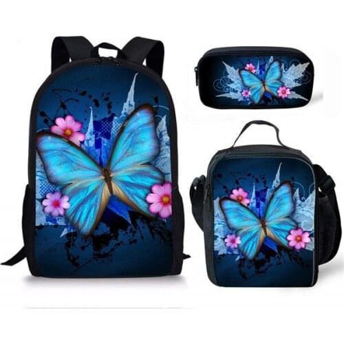 3pcs / set Childrens Butterfly School Bags for Girls Cute Kids Backpacks Printing Bookbag Child Mochila Infantil