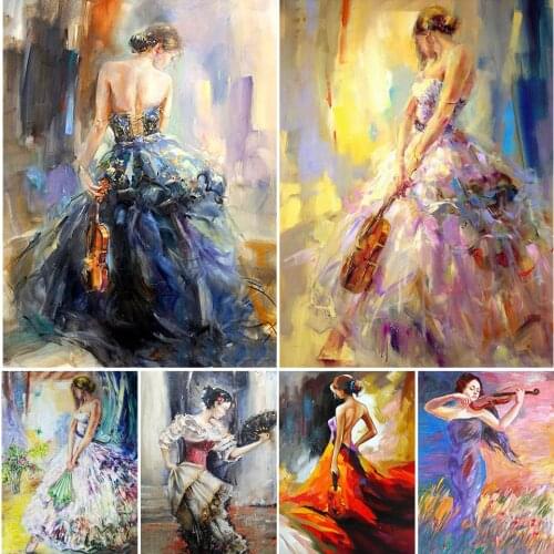 5D DIY Diamond Painting Violin Woman Cross Stitch Kit Full Drill Embroidery Mosaic Art Picture of Rhinestones Home Decor Gift