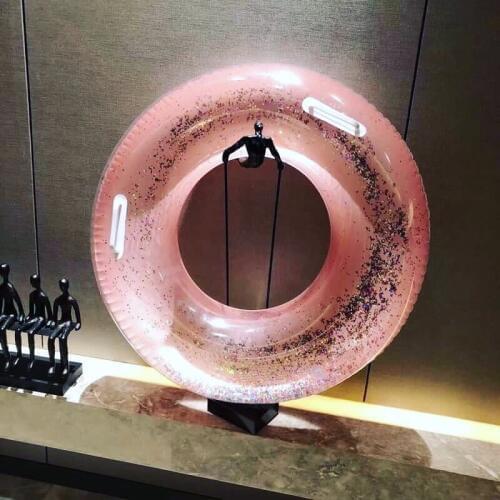 90cm Pool Candy Confetti Glitter Giant Swimming Ring Gold Rose Pink Holographic Glitter Swimming Tube Beach Inflatable Pool Toys