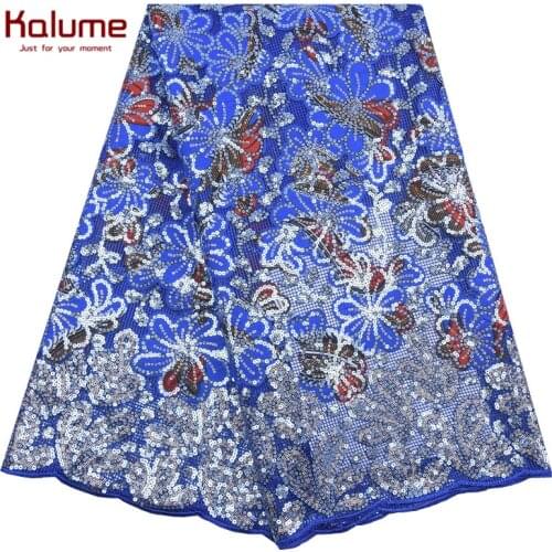 Kalume Wax African Sequins Lace Fabric High Quality French Wax Sequin Lace Fabric For Nigerian Wedding Party Tulle Lace F2114