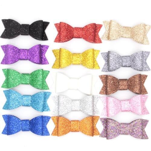450pcs/lot 15 Colors Chic European 3" Glitter Leather Hair Bow without Clip Glitter Felt Hair Flower Bowknot Hair Accessories