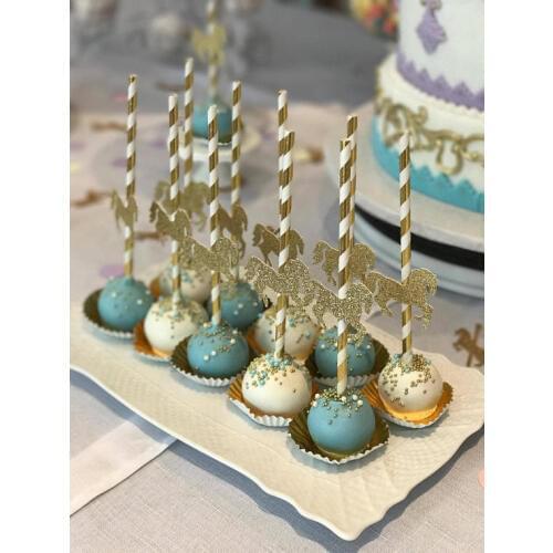 Glitter Cake Pop carousel horses gender reveal carnival birthday cupcake toppers baptism Christening party doughnut picks