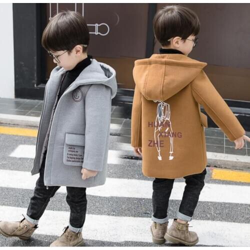 Childrens woolen coat boy new medium and long autumn winter boys and girls baby woolen coat boys clothing