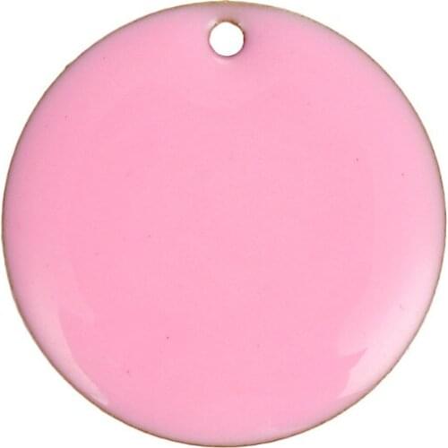 DoreenBeads Copper Enamelled Sequins Charms Round Unplated Pink Enamel Pendant Trendy DIY Findings 20mm( 6/8") Dia, 5 PCs