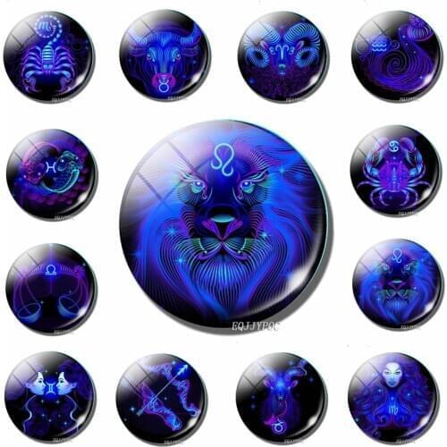 Twelve Constellations Fridge Magnets 12 Zodiac Signs Blue Glass Gemstone Magnetic Stickers Magnets for Refrigerators for Home