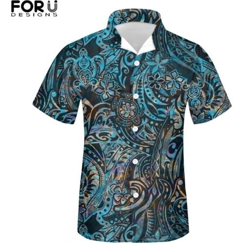 FORUDESIGNS Summer Men Short Sleeve Hawaiian Polynesian Pattern Buttons Shirts Breathable Loose Lapel Shirt Clothing Masculina