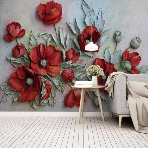 Photo Wallpaper 3D Stereo Relief Red Corn Poppy Flowers Fresco Living Room Wedding House Bedroom Romantic Home Decor Wall Papers