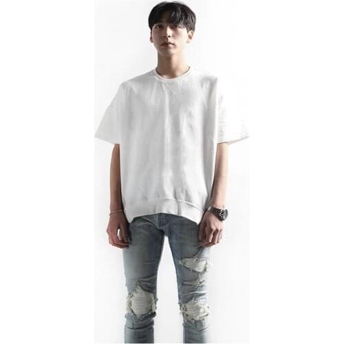 Mens summer hip hop high Street casual loose irregular twill zipper large size short sleeve T-shirt