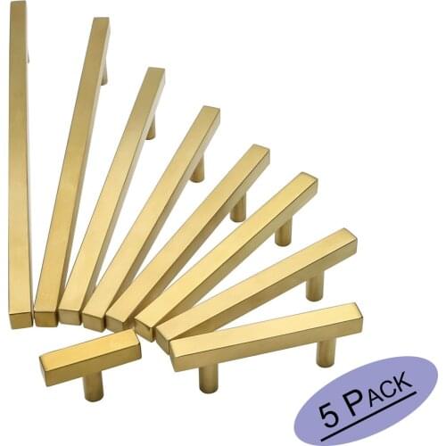 Goldenwarm Kitchen Cabinet Pulls Gold Drawer Pulls Brushed Brass 2"~10" Hole Centers Bathroom Cabinet Knobs Handles 5Pack