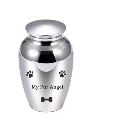 IJU025 73mm*45mm Stainless Steel Cremation Urn "My Fur Angel"Paw Engraved Mini Funeral Keepsake Urn for Pet Ashes Engraveable