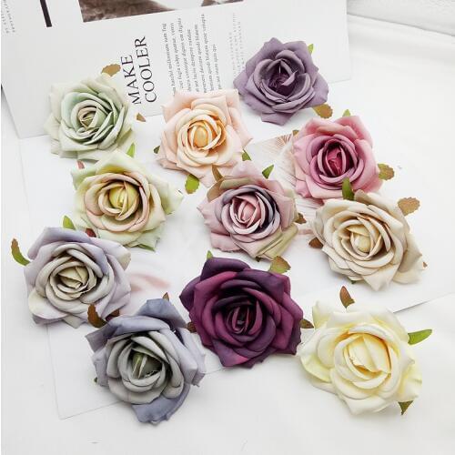2/5Pcs Artificial Flower Rose Heads Party Wedding Home DIY Decoration Supplies Silk Rose Wreath Accessories