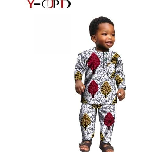 African Clothes for Kids Boys Akara Print Boy Shirt Top and Pants Sets Bazin Riche Children Clothing 2 Pieces Sets S204022