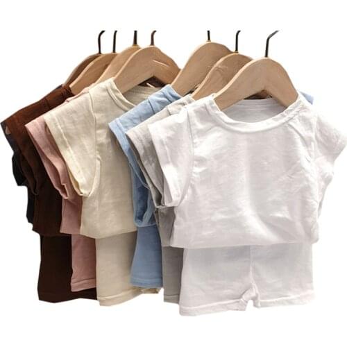 Newborn Summer Cotton Baby Clothing Set Solid Girls Tee Boys Short Sleeve T Shirt + PP Shorts 2pcs Infant Baby Girl Clothes Sets