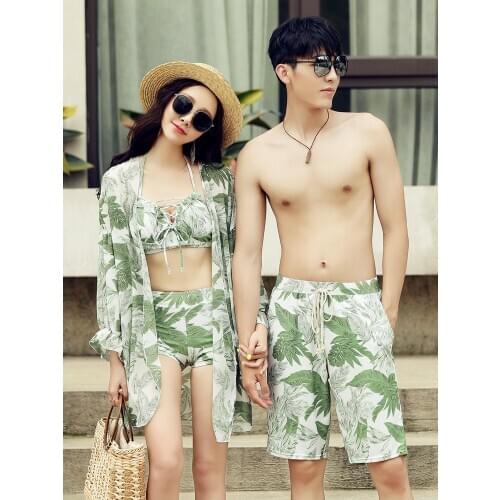 Couple Swimsuit Men Beach Shorts Women 3 Piece Bikini Set Swimsuit Women Sexy Beach Wear Swimming Suit for Women Bathing Suit