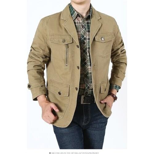 Spring Autumn Casual Military Blazer Jackets Men Cotton Multi-Pocket Loose Large Size 5XL Middle-Aged Mens Casual Suit Coats