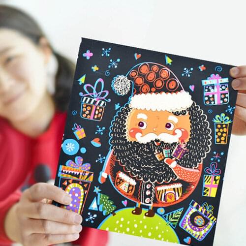 6 Sheets Christmas Rainbow Scratch Pictures Cards Children Painting Drawing Supplies Kit for Kid Toddlers Xmas Gifts