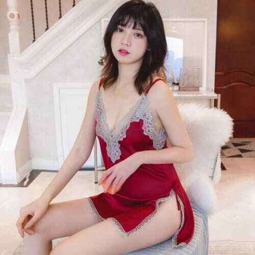 Lingerie nightdress female summer temptation high split sexy Nightgown lace princess skirt ночная рубашка Sleepwear