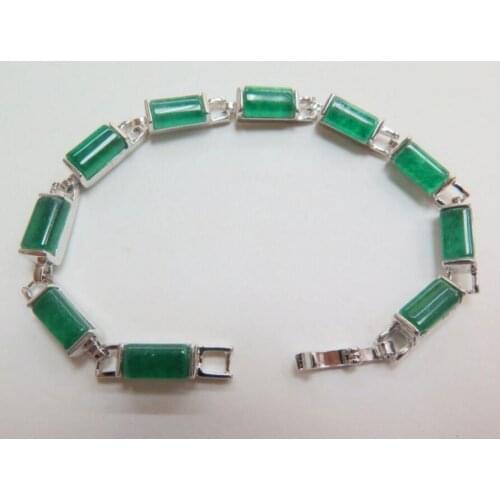 New hot New Jewelry Alloy & Green Jade Jadeite Bracelet Long Green Bead Chain 7.3"