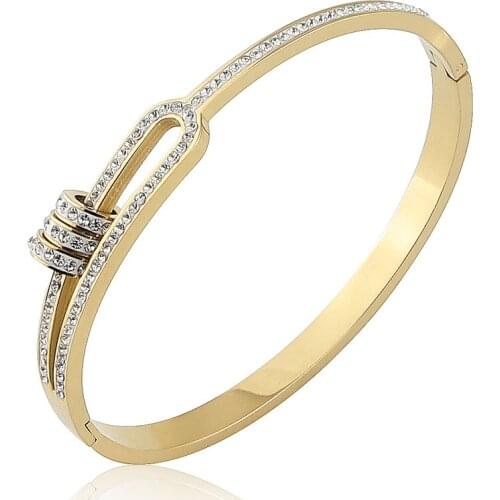 New Stainless Steel Jewelry Three Circles Crystal Bracelets Half Hollow Design Bangle For Womens Love Gifts Wholesale