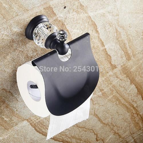 Wholesale and Retail Crystal Toilet Roll Paper Holder Black Finished Wall Mounted Copper Brass Waterproof Tissue Holder ZR2323