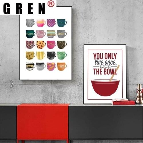 GREN You Only Live Once Multi Colors Cups Canvas Paintings Modern Nordic Wall Art Posters Prints Kitchen Dining Room Home Decor