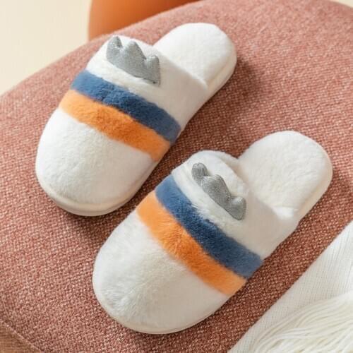 Men Women Slippers Winter Warm Striped Cute Crown Flip Flop Shoes Fashion Non-slip Flat Indoor Casual House Slides Comfortable
