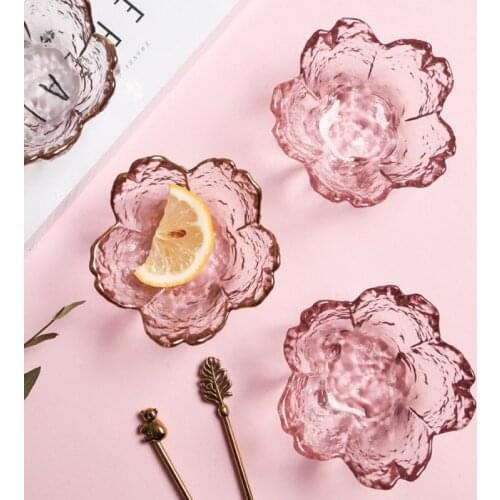 Japanese Style Small Glass Dish Hammered Sakura Gold Inlay Glass Mini Flavor Dish Soy Sauce Vinegar Dish For Ice Cream Fruit Sa