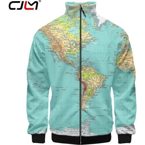 CJLM Map 3d Stand Collar Hoodie Hood Men/Women Zipper Hoodies Jackets Long Sleeve Zip Up Unisex 3D Sweatshirts Tops
