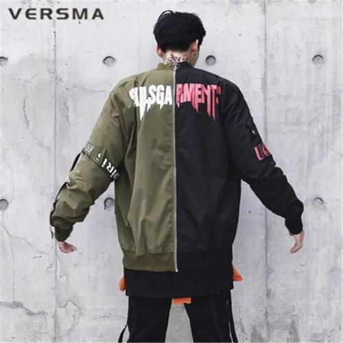 VERSMA 2018 Korean Harajuku Ulzzang Ribbon Patchwork Men Jacket Coat Autumn High Street Hip Hop Army Pilot MA1 Bomber Jacket Men