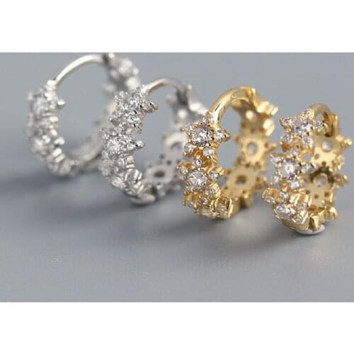 ALLNEWME Luxury Full Shinning Rhinestone Star Hoop Earrings for Women Ladies Gold Silver Color Metal Earrings Dainty Accessories