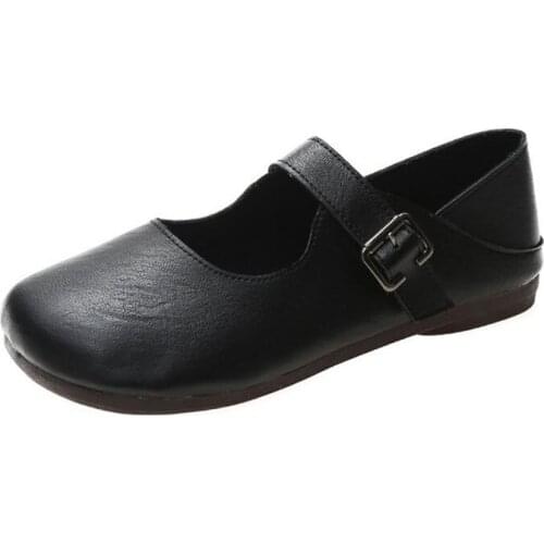 New Fashion Womens Shoes for 2021 Summer PU Leather Non-skid Soled Retro Solid Females Flat Shoes Square Toe Simple Shoes