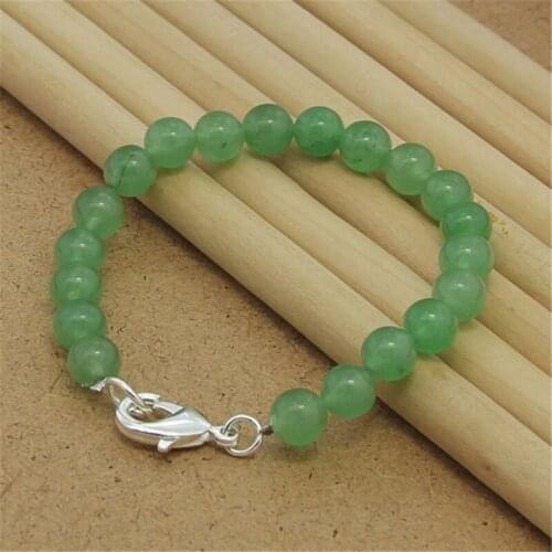 Fashion 925 Sterling Silver Bracelet Lobster Clasp Artificial Emerald Bead Bracelet 8MM Woman Party Charm Jewelry Gift