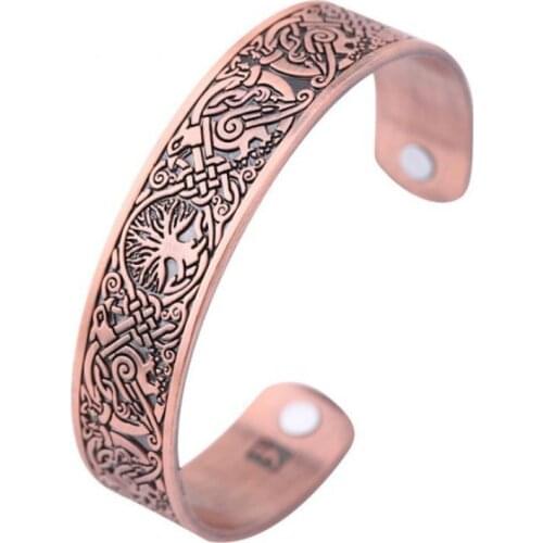 Viking Bracelet Vintage Copper Color Tree of Life Magnetic Open Cuff Bangle for Men Women Fashion Jewelry Gifts