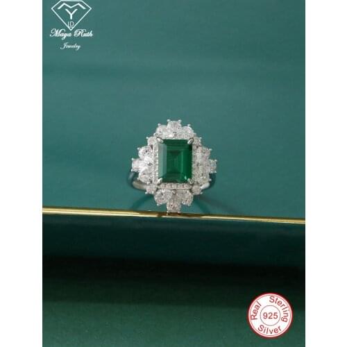 Created Emerald Gemstone Ring Real 925 Sterling Silver Party for Women Anniversary Gifts Aesthetic Female Modern 2021 Trend New