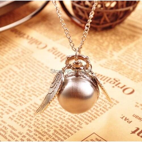 100pcs/lot Vintage Silver Wing Ball Pocket Watch Pocket Watches Sweater Chain Gift Watches Wholesale