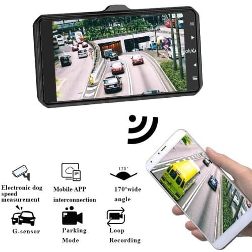 4.0 Inch 2.5D IPS Screen Night Wide Angle Dash Cam Voice Control 1080P HD WIFI Driving Recorder