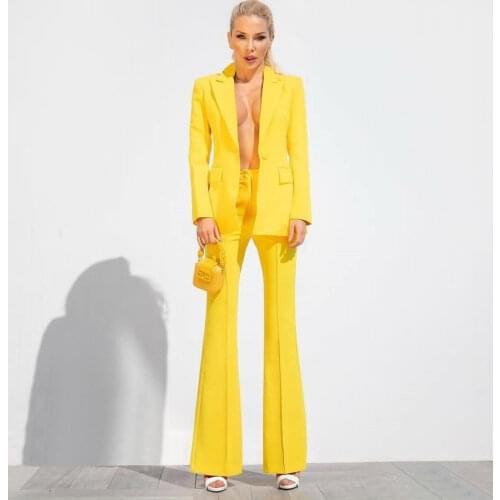 Ailigou 2021 Autumn Female Two-Piece Sexy Rose Red Fashion Office Lady Single Button Suit Jacket Female High Waist Pants Suit